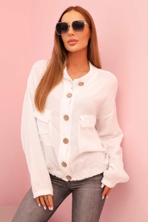 Moteriška marškiniai iš muslino su ilgomis rankovėmis balta