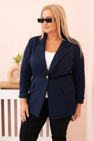 Moteriška viskozinė striukė Plus Size su ilgomis rankovėmis ir apykakle mėlyna