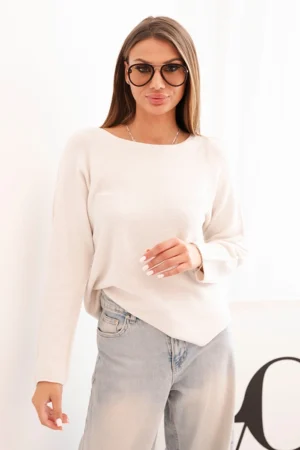 Moteriška megztinis iš viskozės su ilgomis rankovėmis ir apvaliu iškirpimu bežinis