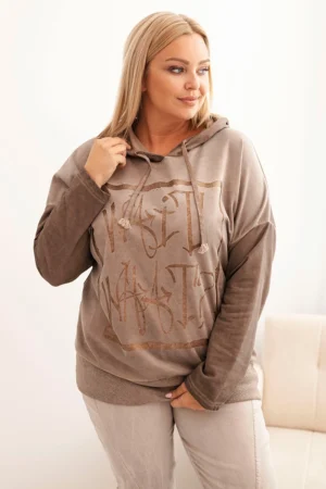 Moteriška Plus Size džemperis su gobtuvu ir fango spauda dekatizuota fango