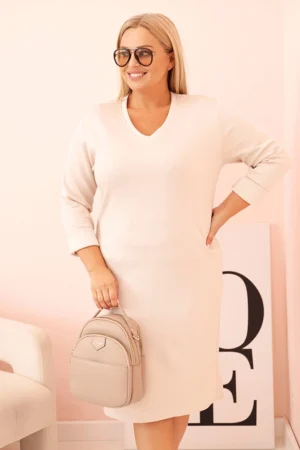 Moteriška suknelė Plus Size su V formos iškirpte ir rankovėmis, bežinė