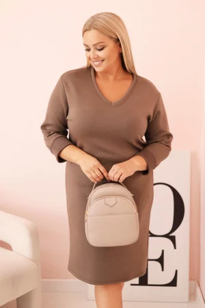 Moteriška suknelė Plus Size su V formos iškirpte ir fango rankovėmis