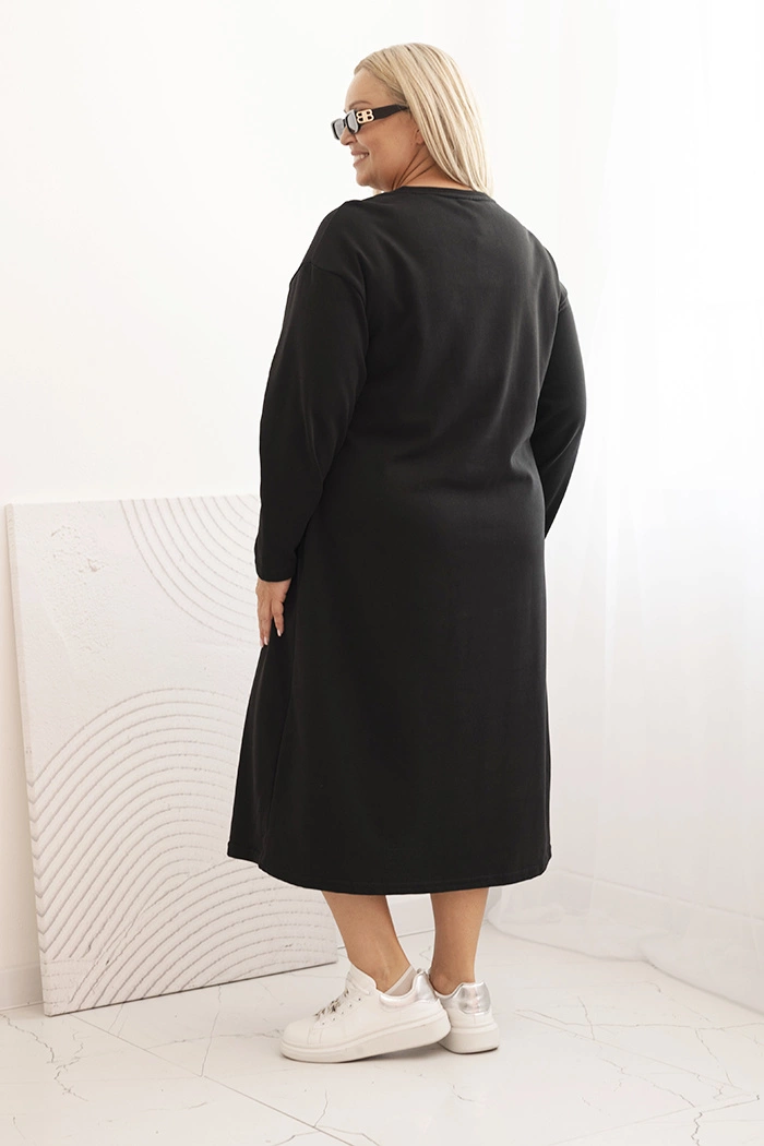Moteriška Plus Size suknelė su medvilniniu siuvinėjimu juoda - Image 3