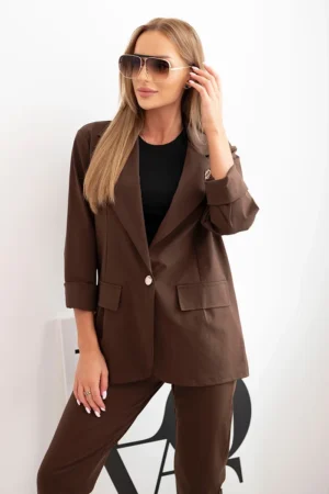 Moteriškas komplektas Punto elegantiškas švarkas ir kelnės rudos