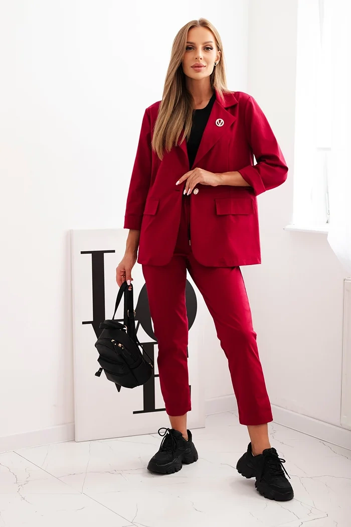 Moteriškas komplektas Punto elegantiškas švarkas ir kelnės bordo - Image 2