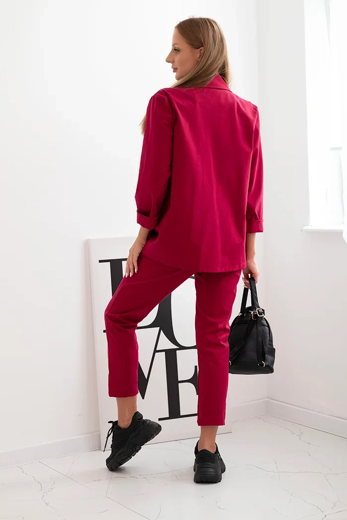 Moteriškas komplektas Punto elegantiškas švarkas ir kelnės bordo - Image 3
