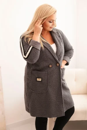 Moteriškas Plus Size paltas iš dirbtinio avikailio su kišenėmis grafito