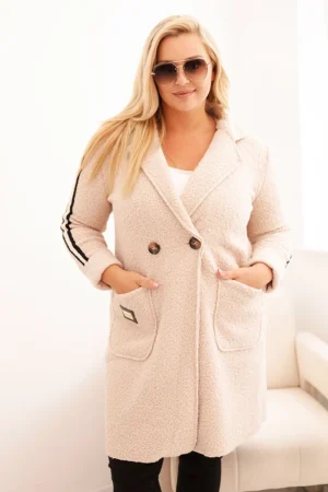 Moteriškas Plus Size paltas iš dirbtinio avikailio su kišenėmis bežinis