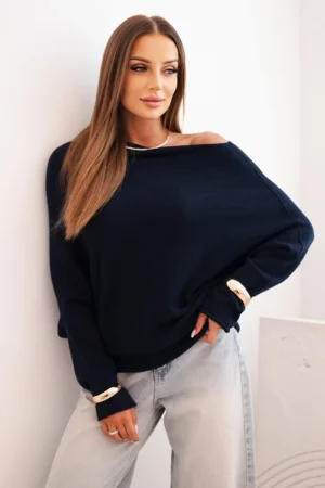 Moteriška asimetrinė šilko megztinis šviesiai mėlynas