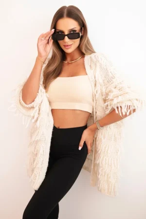 Moteriškas kardiganas su kutais ir laisvu kirpimu bežinis