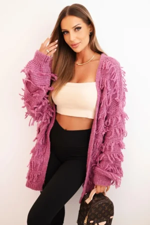 Moteriškas kardiganas su kutais ir laisvu kirpimu violetinis