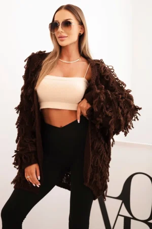 Moteriškas kardiganas su kutais ir laisvu siluetu rudas