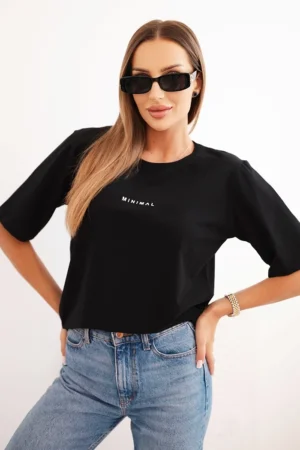 Moteriška medvilninė marškinė su Minimal spauda juoda