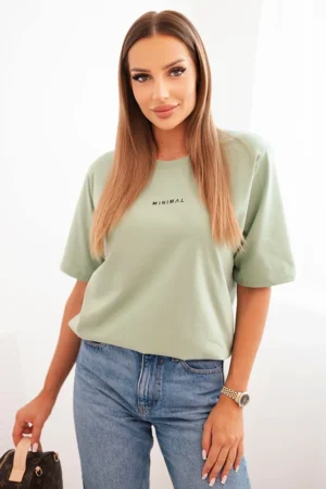 Moteriška medvilninė marškinė su Minimal spauda tamsiai mėtų
