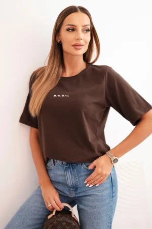 Moteriška medvilninė bluzonė su Minimal spauda ruda