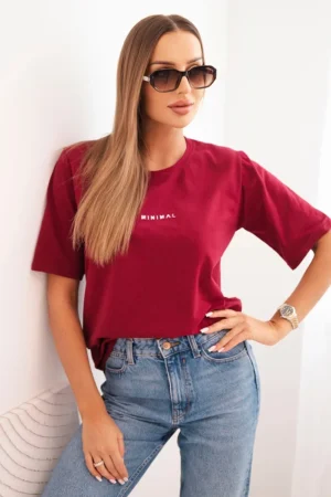 Moteriška medvilninė bluzka su spausdinimu Minimal bordo