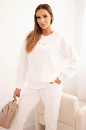 Moteriškas medvilninis komplektas su spauda Minimal ecru