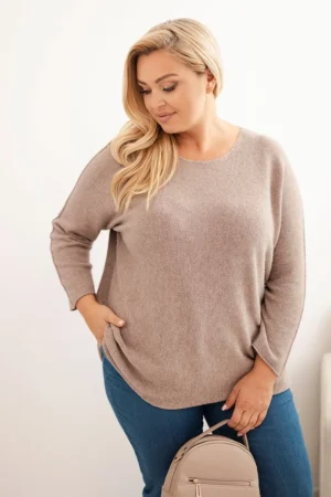 Moteriškas plus size megztinis su laiveliu fango