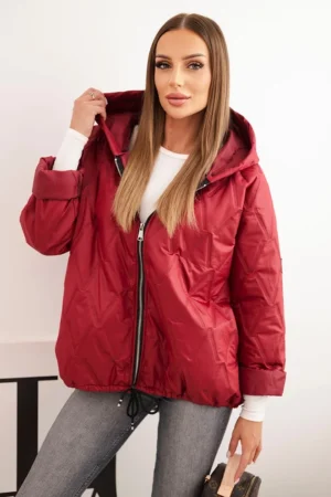 Moteriška pūkinė striukė su gobtuvu bordo