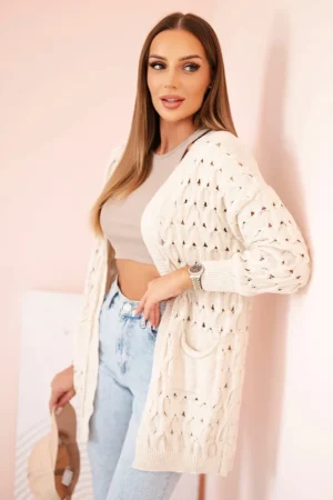 Moteriškas aštrus kardiganas su kišenėmis bežinis