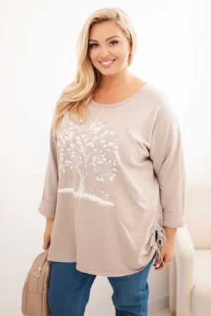 Moteriška Plus Size medvilninė palaidinė su medžio spauda bežinė