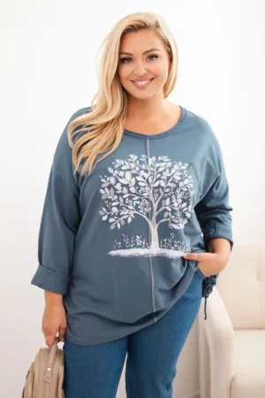 Moteriška plius dydžio medvilninė marškinėliai su medžio spauda džinsinė