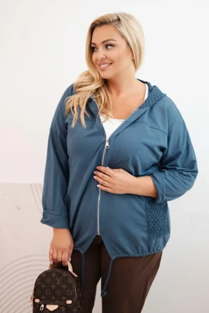 Moteriška Plus Size oversize džinsinė medvilninė palaidinė ilgomis rankovėmis mėlyna