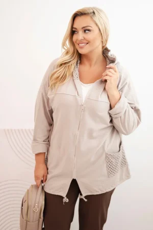 Moteriška Plus Size medvilninė oversize palaidinė su ilgomis rankovėmis bežinė