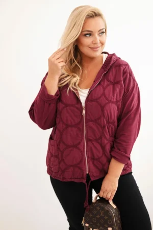 Moteriška Plus Size medvilninė džemperis su užtrauktuku bordo
