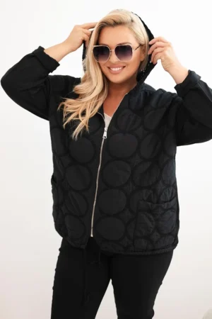 Moteriška Plus Size medvilninė džemperis su užtrauktuku juoda