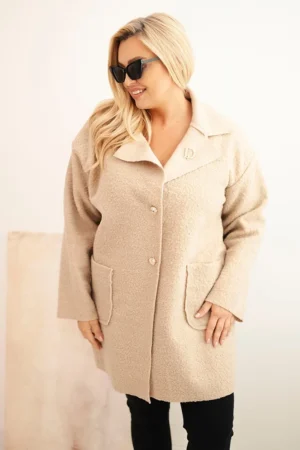 Moteriškas Plus Size paltas su vilna ir kišenėmis, bežinis