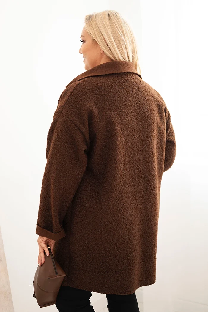 Moteriškas Plus Size paltas su vilna ir kišenėmis rudas - Image 3