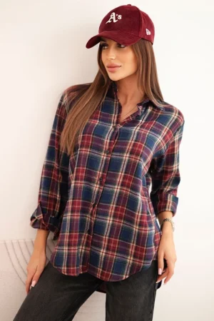 Moteriška medvilninė marškiniai su ilgesniu nugara mėlyna