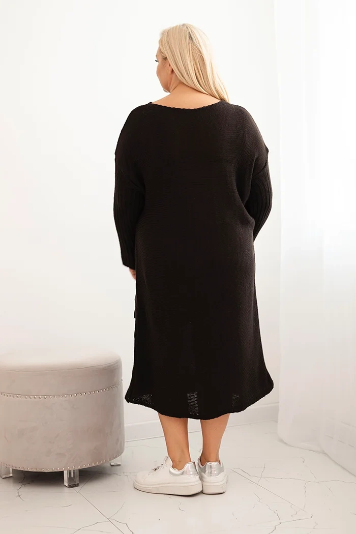 Moteriška megztinė suknelė Plus Size su moheru oversize su kišene ruda - Image 3