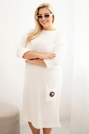 Moteriška plius dydžio megztinė su moheriu oversize su kišene ecru