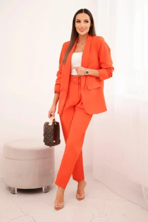 Elegantiškas švarkelių ir kelnių rinkinys oranžinės spalvos