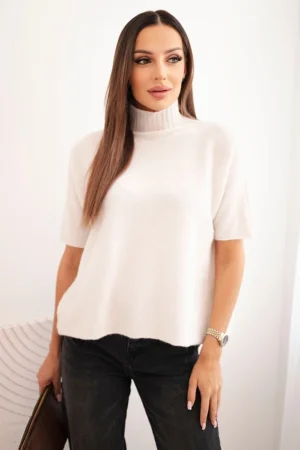 Moteriškas megztinis su apykakle laisvu siluetu beige