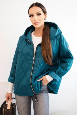 Moteriška pūkinė striukė su gobtuvu jūrinė