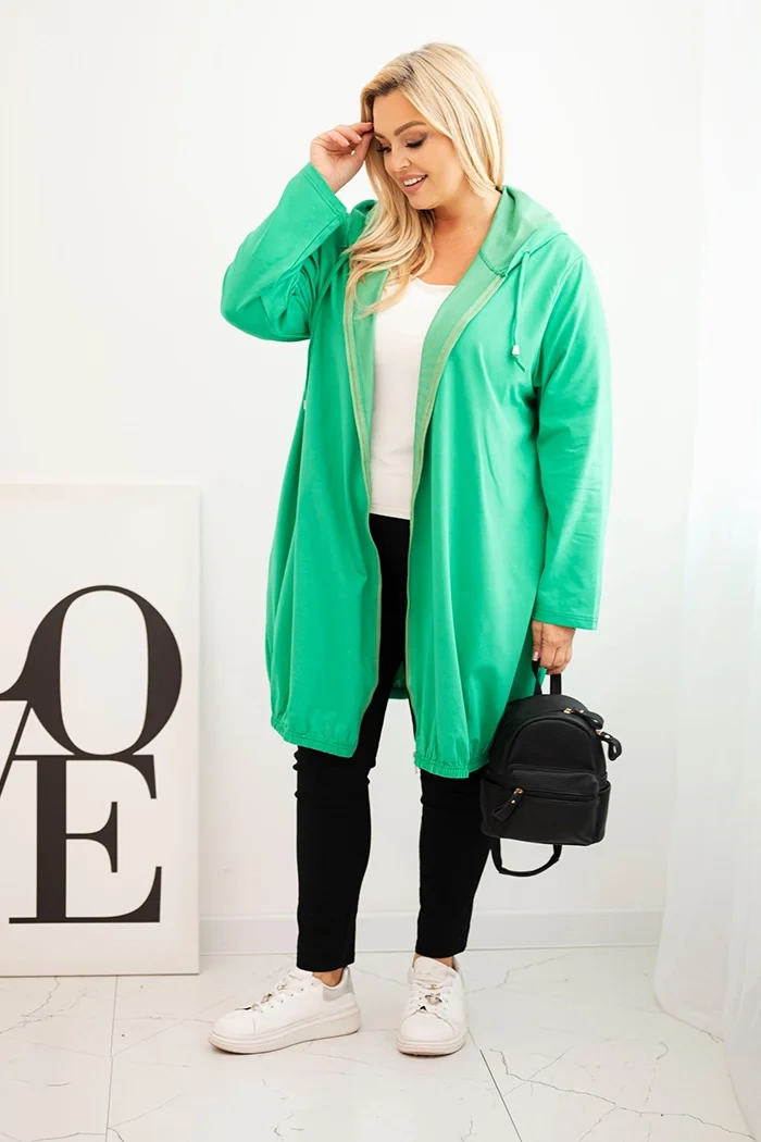 Moteriška Plus Size medvilninė džemperis su gobtuvu ir užtrauktuku žalia - Image 2