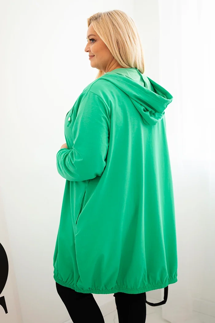 Moteriška Plus Size medvilninė džemperis su gobtuvu ir užtrauktuku žalia - Image 3