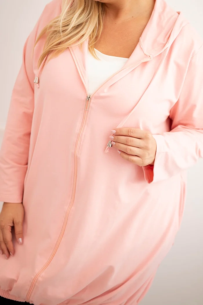 Moteriška plus size medvilninė džemperis su gobtuvu ir užtrauktuku pudros rožinė - Image 3