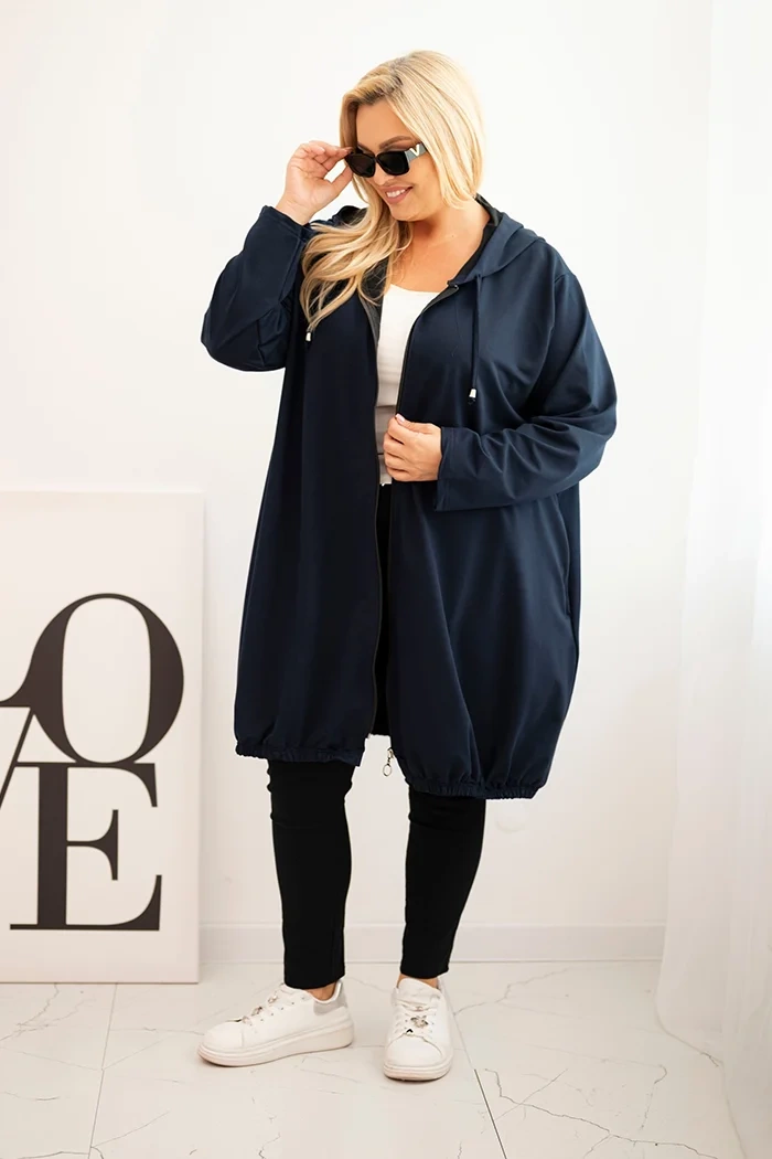 Moteriška Plus Size medvilninė džemperis su gobtuvu ir užtrauktuku mėlyna - Image 2