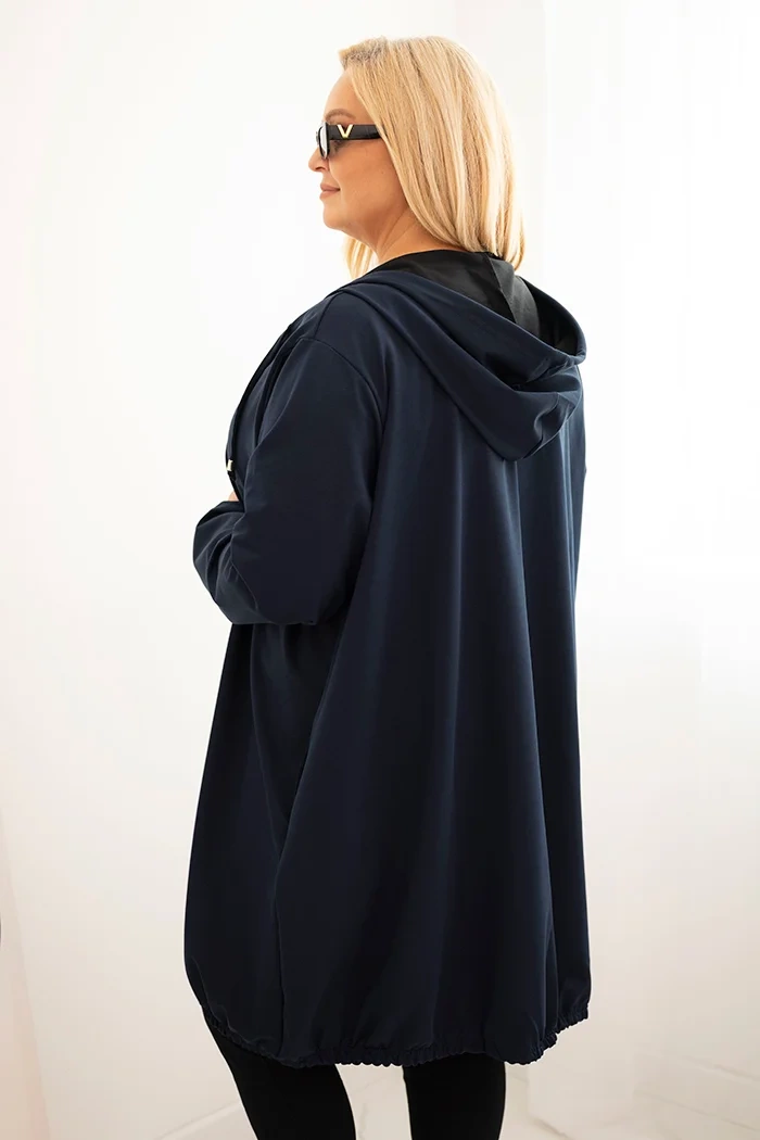 Moteriška Plus Size medvilninė džemperis su gobtuvu ir užtrauktuku mėlyna - Image 3