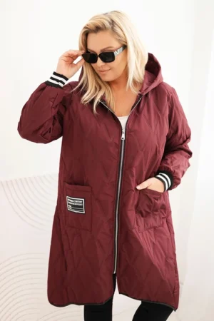 Moteriška Plus Size pamušalu striukė su gobtuvu ir sportinėmis rankogaliais slyvų