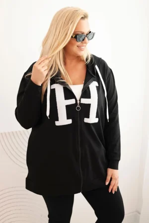 Moteriška džemperis Plus Size medvilninė su gobtuvu ir didžia raide H juoda