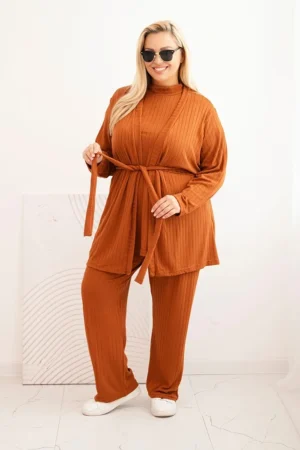 Moteriška Plus Size 3 dalių komplektas kamelinis