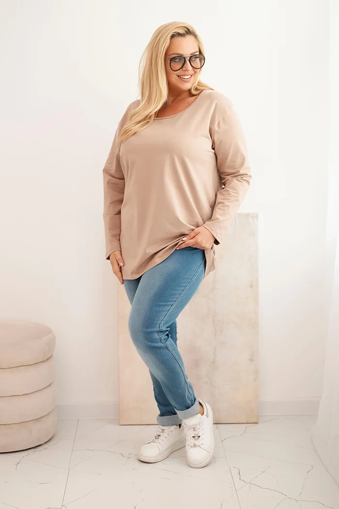 Moteriška bliuska Plus Size su laiveliu iškirpte fango - Image 2