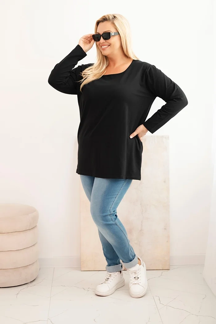 Moteriška bliuska Plus Size su laiveliu juoda - Image 2