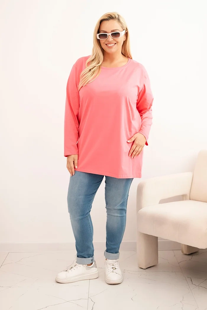 Moteriška Plus Size medvilninė bluzonė su apvaliu iškirpimu rožinė - Image 2