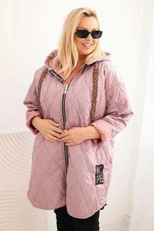 Damska kurtka Plus Size suknelė su gobtuvu ir užrašu HOPE tamsiai rožinė